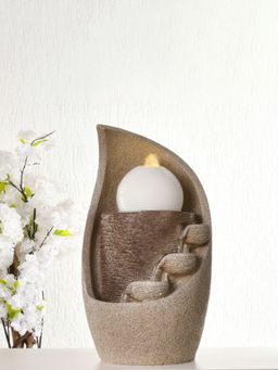 At Home by Nilkamal - Trio Diyas Decorative Water Fountain With LED Light Beige