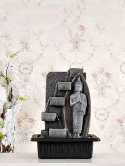 At Home by Nilkamal - Standing Buddha Water Fountain With LED Light Grey & Black