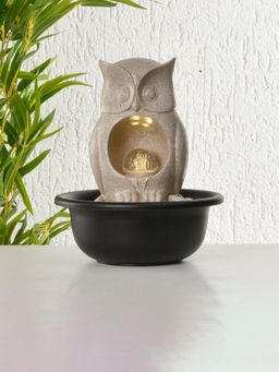At Home by Nilkamal - Owl Shaped Decorative Water Fountain With LED Light Sand