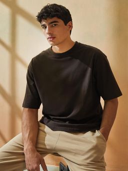 Styli - Mens Black Oversized Crew Neck Short Sleeve Cotton T-Shirt