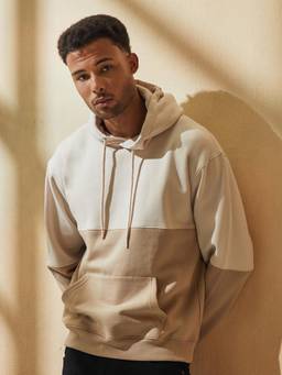 Styli - Beige Relaxed Fit Colorblock Terry Eco Earth Hoodie