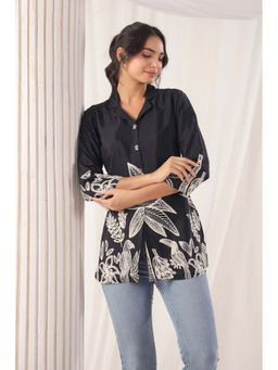KAFTANIZE - Black Floral Print Russian Silk Shirt