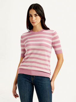 Levi's - Womens Striped Pink Crew Neck Top