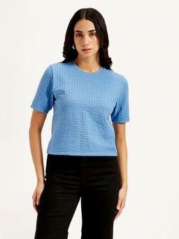 Levi's - Womens Textured Blue Crew Neck Top
