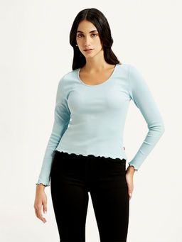 Levi's - Womens Solid Light-Blue Scoop Neck Top