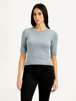 Levi's - Womens Solid Greyish-Blue Crew Neck Top