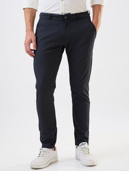 Spykar - Men Navy Blue Textured Trouser