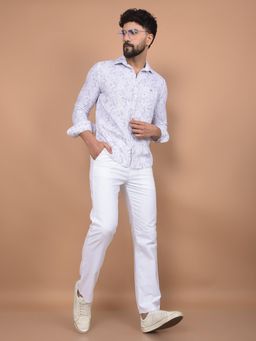 CRIMSOUNE CLUB - Men White Solid Trouser