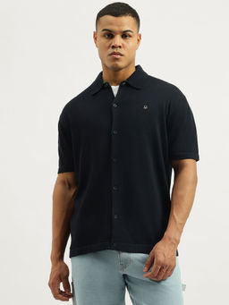 United Colors of Benetton - Black Regular Fit Spread Collar Neck Solid Shirt