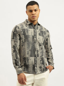 United Colors of Benetton - Beige Regular Fit Spread Collar Neck Face Print Shirt