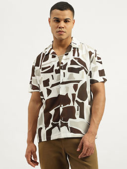 United Colors of Benetton - Brown Relaxed Fit Resort Collar Neck Contrast Abstract Shirt