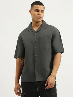 United Colors of Benetton - Grey Oversized Fit Resort Collar Neck Solid Shirt