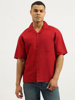 United Colors of Benetton - Red Oversized Fit Resort Collar Neck Solid Shirt