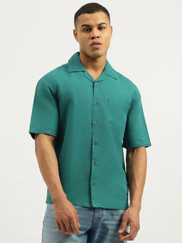 United Colors of Benetton - Teal Oversized Fit Resort Collar Neck Solid Shirt