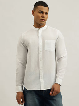 United Colors of Benetton - White Regular Fit Mandarin Collar Solid Shirt
