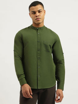United Colors of Benetton - Green Regular Fit Mandarin Collar Solid Shirt