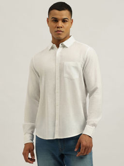 United Colors of Benetton - White Regular Fit Spread Collar Neck Solid Shirt
