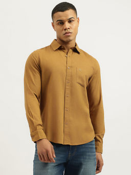 United Colors of Benetton - Brown Regular Fit Spread Collar Neck Solid Shirt