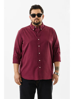 Snitch - Maroon Solid Full Sleeves Regular Casual Plus Size Shirt