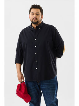 Snitch - Black Solid Full Sleeves Regular Casual Plus Size Shirt