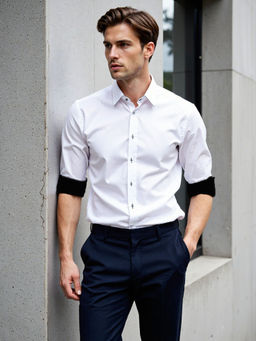 Dennis Lingo - Men White Solid Spread Collar Full Sleeves Regular Fit Casual Shirt