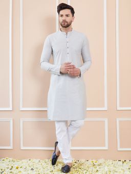 See Designs - Grey Cotton Solid Straight Kurta