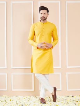 See Designs - Yellow Cotton Solid Straight Kurta