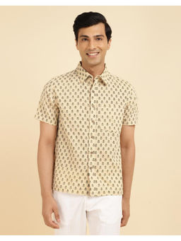 Fabindia - Beige Cotton Hand Block Printed Bush Shirt