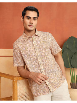 Fabindia - Beige Cotton Hand Block Printed Bush Shirt