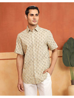 Fabindia - Beige Cotton Hand Block Printed Slim Fit Shirt