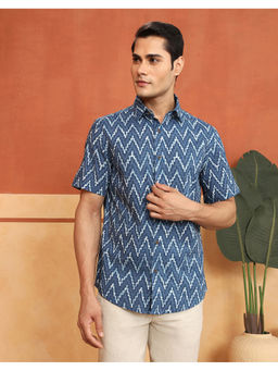 Fabindia - Indigo Cotton Dabu Printed Slim Fit Shirt