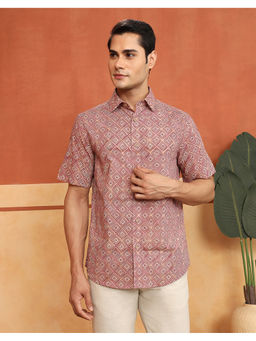 Fabindia - Pink Cotton Hand Block Printed Slim Fit Shirt