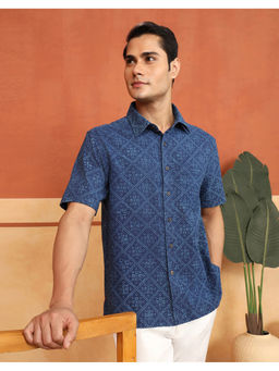 Fabindia - Indigo Cotton Dabu Printed Bush Shirt