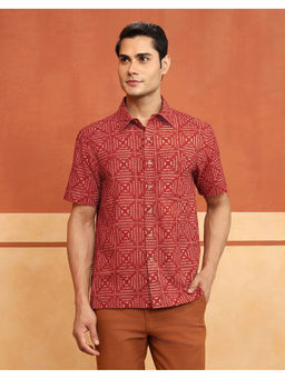 Fabindia - Red Cotton Bagru Printed Bush Shirt