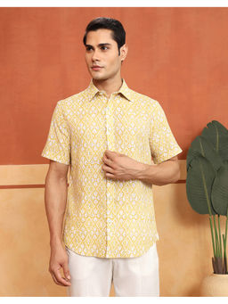 Fabindia - Yellow Cotton Hand Block Printed Slim Fit Shirt