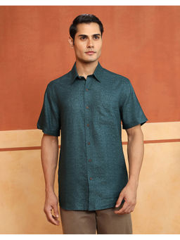 Fabindia - Teal Viscose Silk Blend Printed Shirt