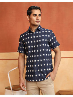 Fabindia - Navy Blue Cotton Ikat Slim Fit Shirt