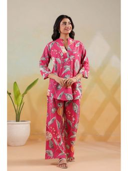 Jisora - Women's Pink Floral Printed Cotton Co-Ord Set