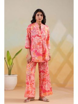 Jisora - Women's Pink Floral Printed Cotton Co-Ord Set