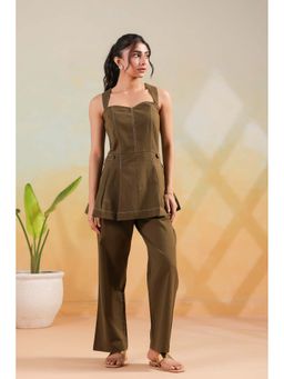 Jisora - Women's Olive Solid Cotton Co-Ord Set