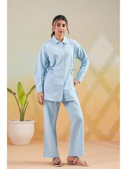 Jisora - Women's Blue Solid Cotton Co-Ord Set