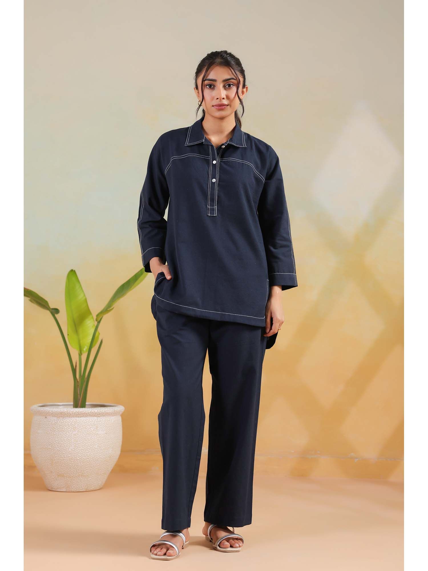 jisora Women's Navy Blue Solid Cotton Co-Ord Set-picture-10