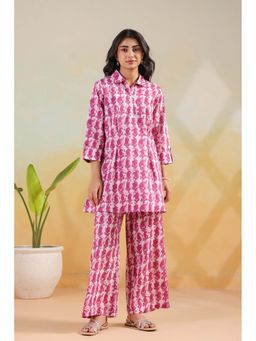 Jisora - Women's Pink Printed Cotton Co-Ord Set