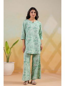Jisora - Women's Green Floral Printed Cotton Co-Ord Set