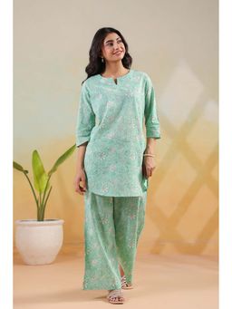 Jisora - Women's Green Floral Printed Cotton Co-Ord Set