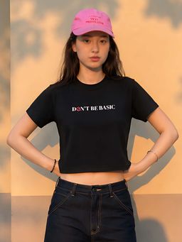 Don’t be basic - Black Typography Short Sleeve Raglan T-Shirt
