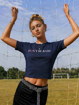 Don’t be basic - Navy Blue Typography Short Sleeve Raglan T-Shirt
