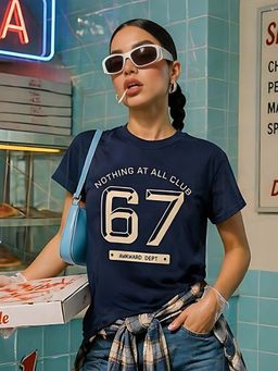 Don’t be basic - Navy Blue Typography Half Sleeve Regular T-Shirt
