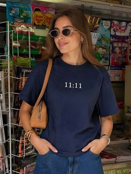 Don’t be basic - Navy Blue Typography Half Sleeve Regular T-Shirt
