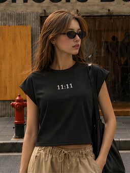 Don’t be basic - Black Typography Cap Sleeves Fitted T-Shirt